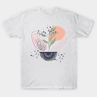 Abstract shapes lines dots and leaves digital design T-Shirt